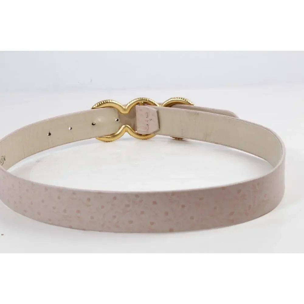 VTG Carlisle Blush Pink Ostrich Leather Belt Gold Ribbed Triple Ring Buckle M